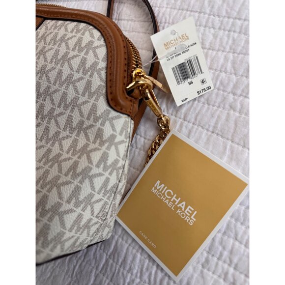 NEW Michael Kors Vanilla/Acorn LG Zip Dome Crossbody Bag Gold Chain Strap - Picture 6 of 15